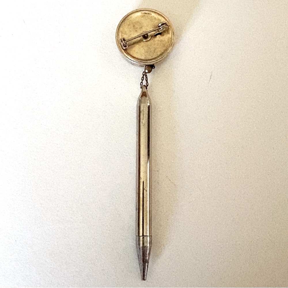 Vtg retractable pencil brooch pin, gold tone - Picture 4 of 4